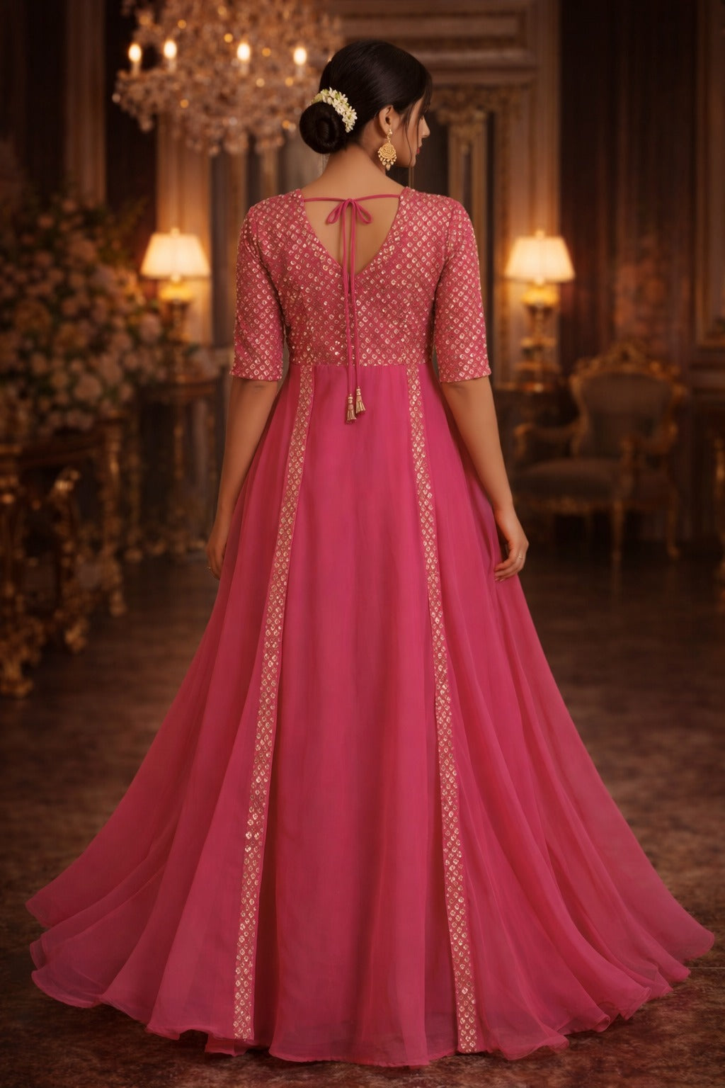 Rose Lumière Embellished Anarkali Gown