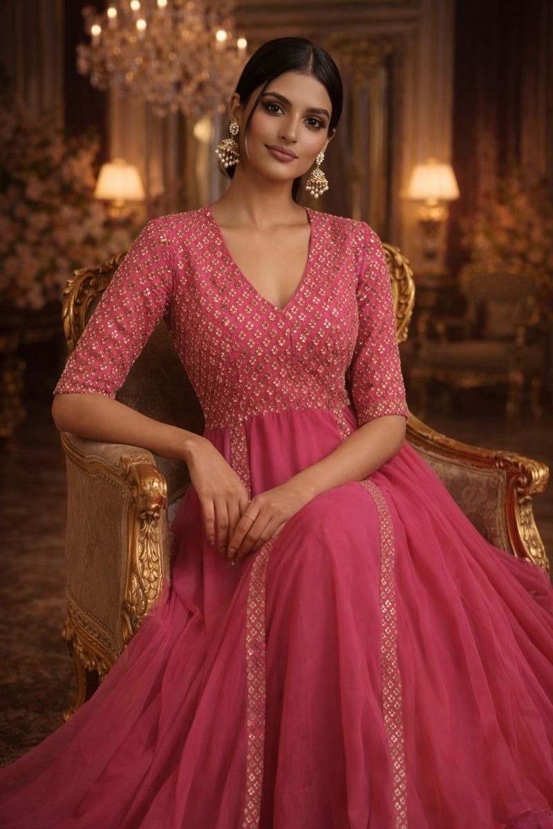 Rose Lumière Embellished Anarkali Gown