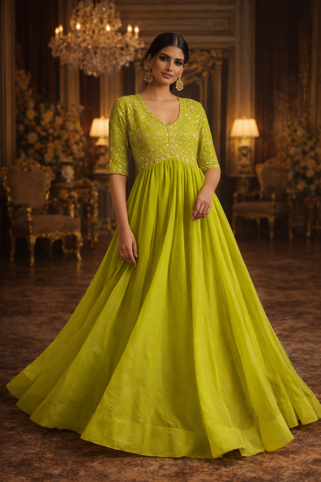 Chartreuse Royale Embroidered Gown