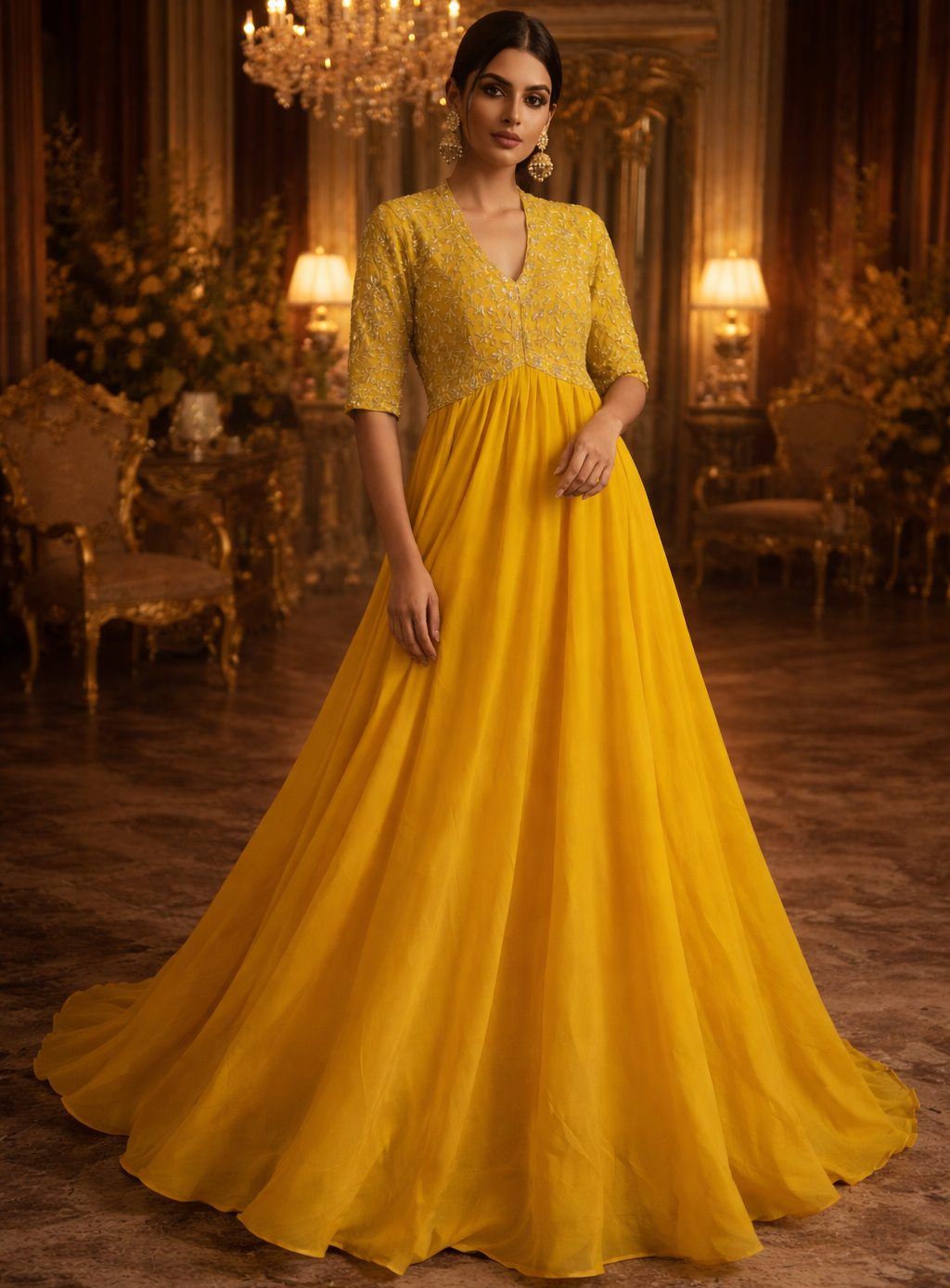Golden Bloom Designer Anarkali
