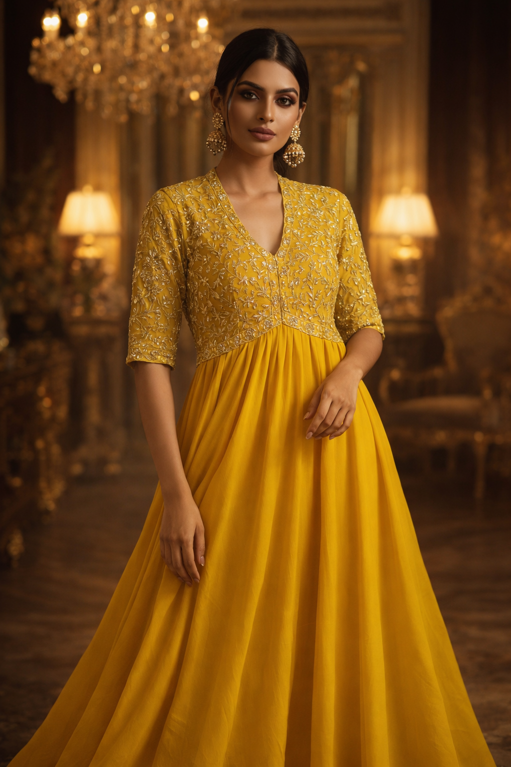 Golden Bloom Designer Anarkali
