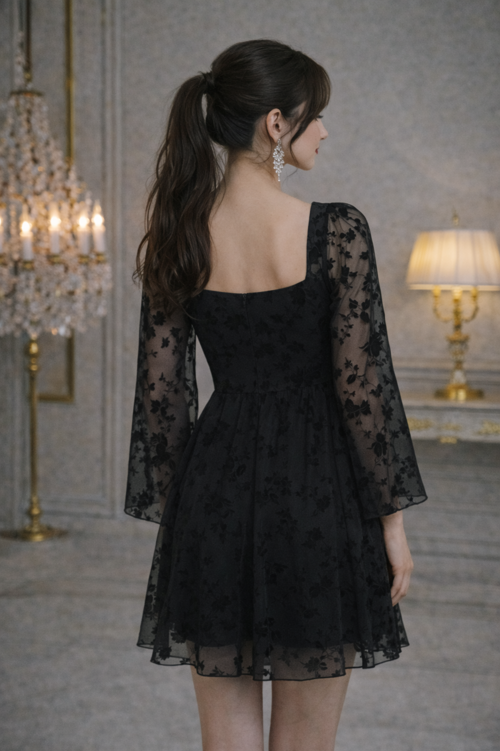 Midnight Black Lace Fit & Party Dress