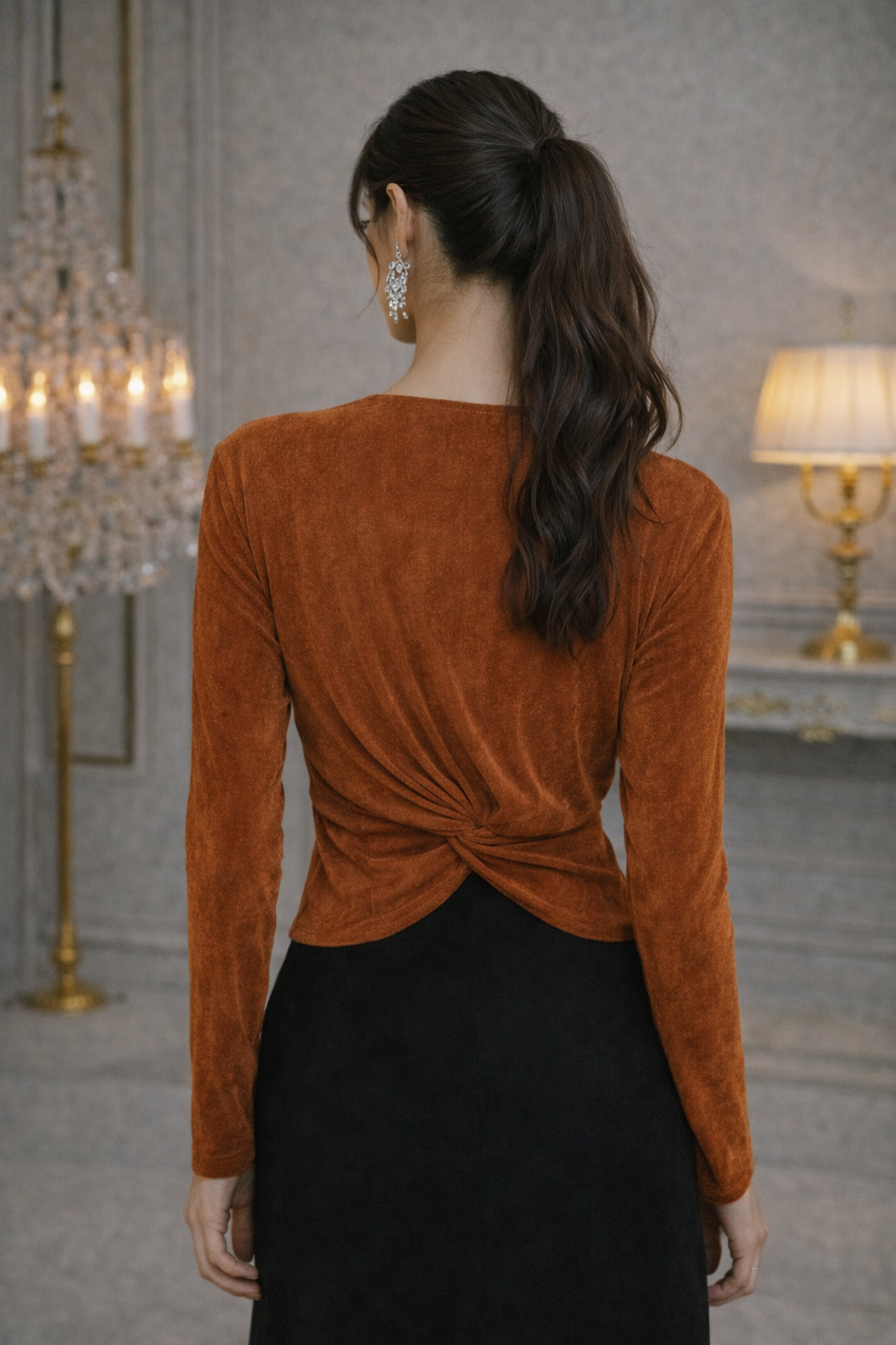 Rust Velvet Shining Twist Top  Luxury Wear