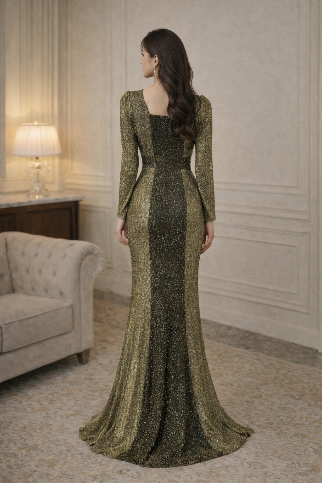 Aurora Olive Gold Shimmer Gown