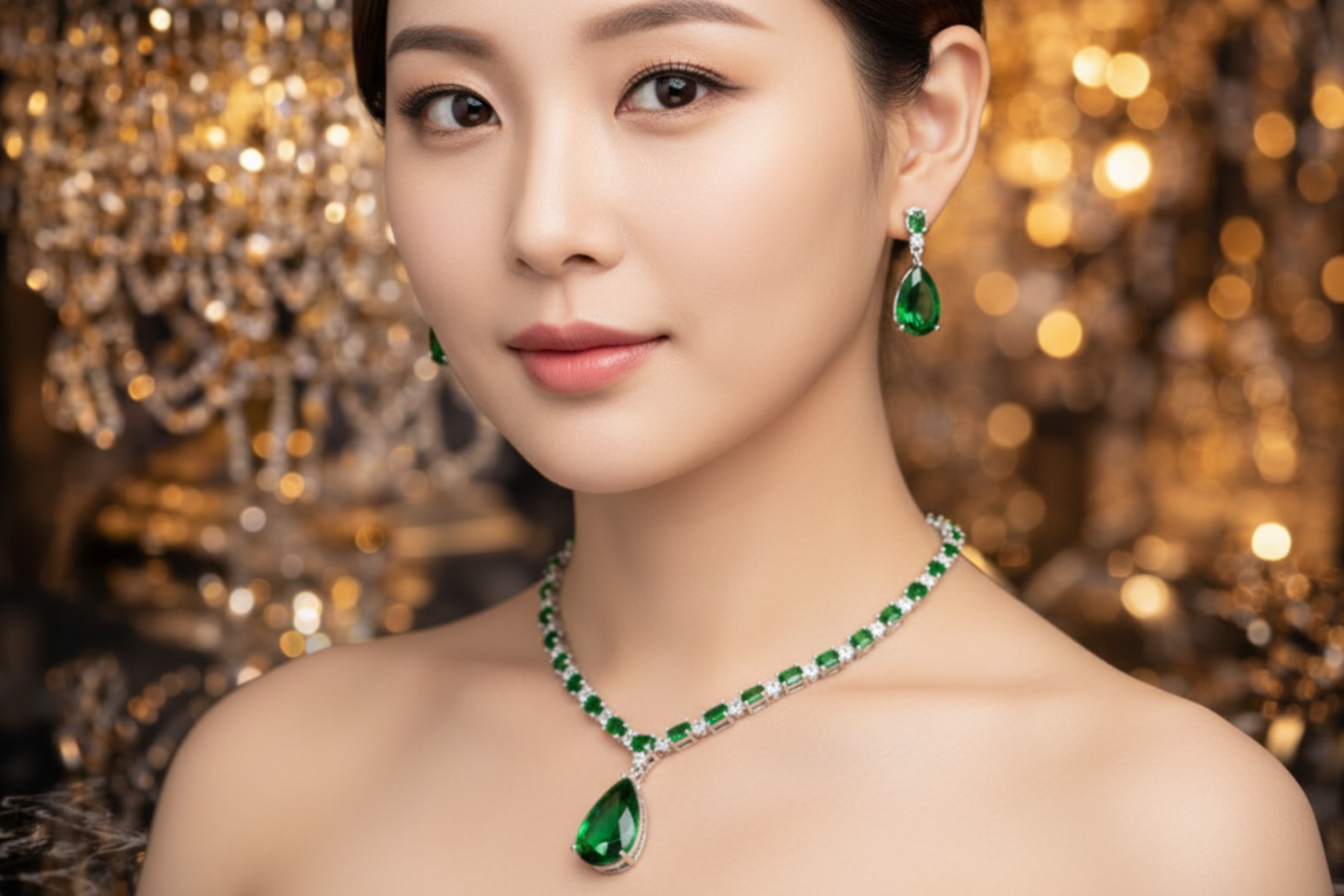 Royal Green Emerald Drop Necklace & Earring Set