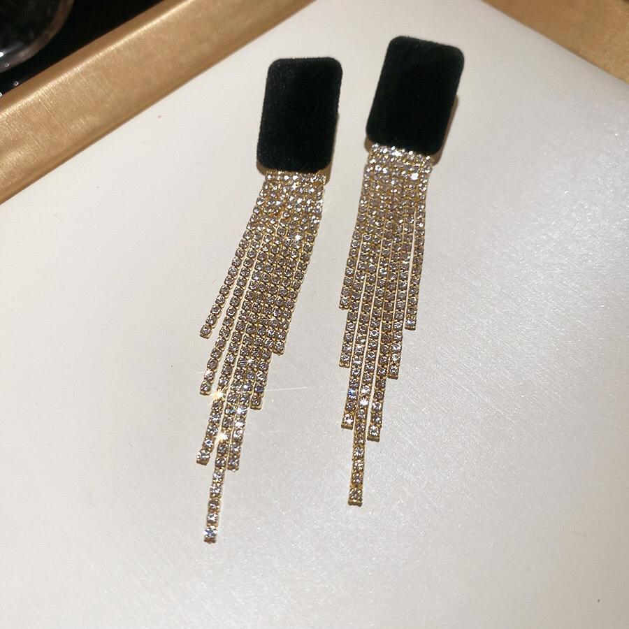 Black Velvet Crystal Tassel Drop Earrings | Luxury Evening & Party Jewelry