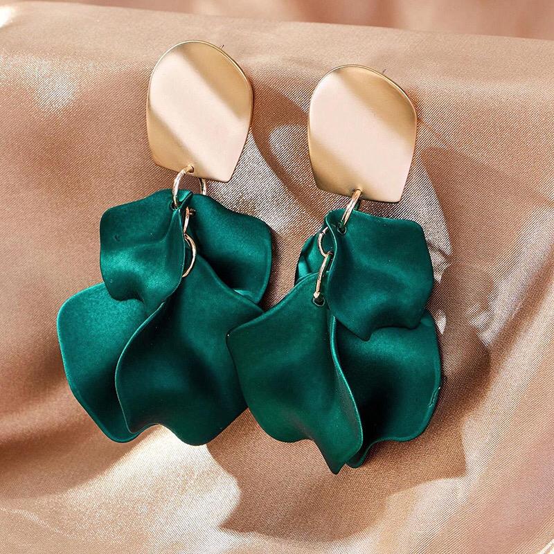 Emerald Green Statement Drop Earrings – Gold Plated Modern Design