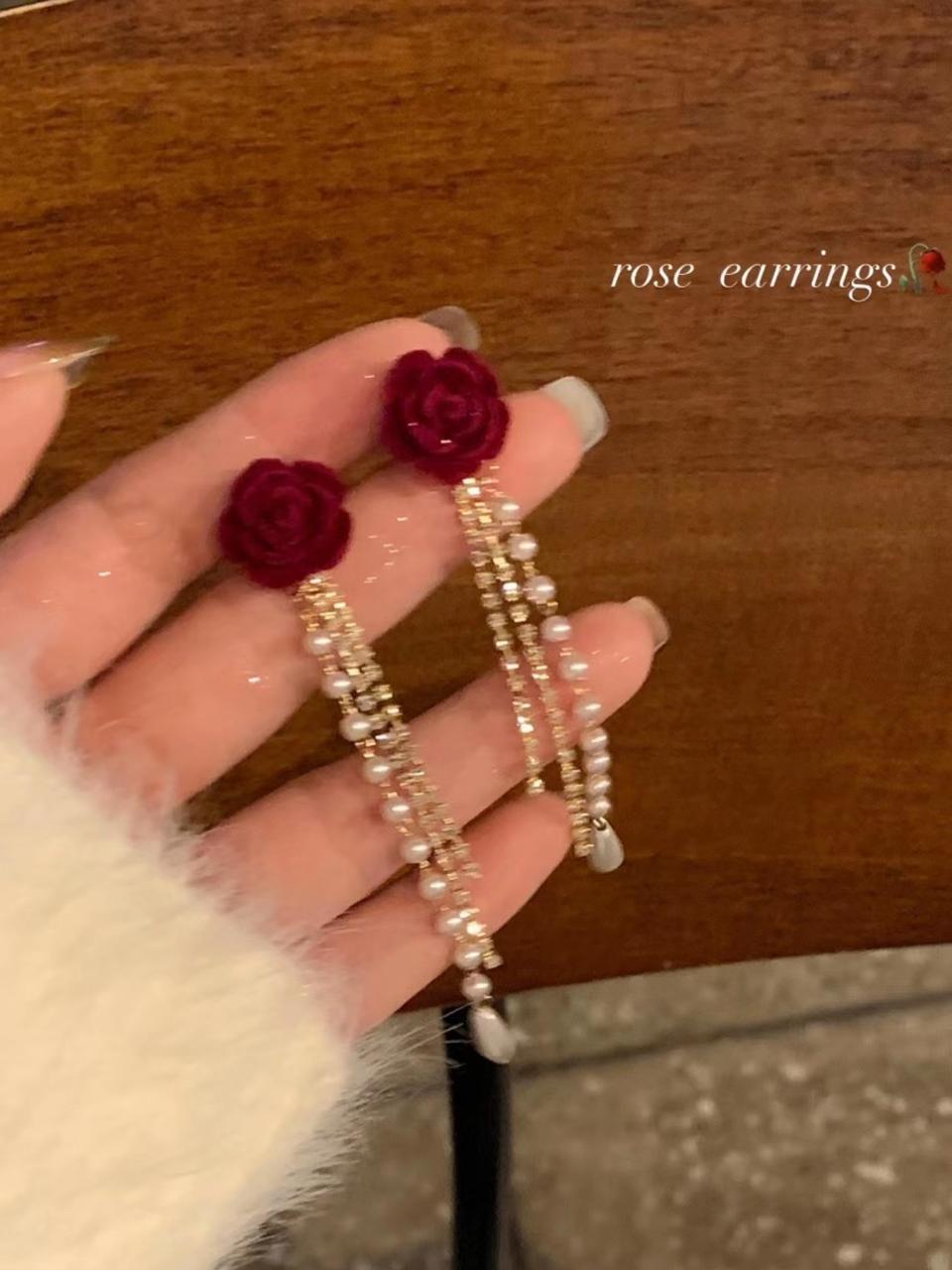 Rose Bloom Pearl Drop Earrings | Luxury Floral Party & Bridal Jewelry