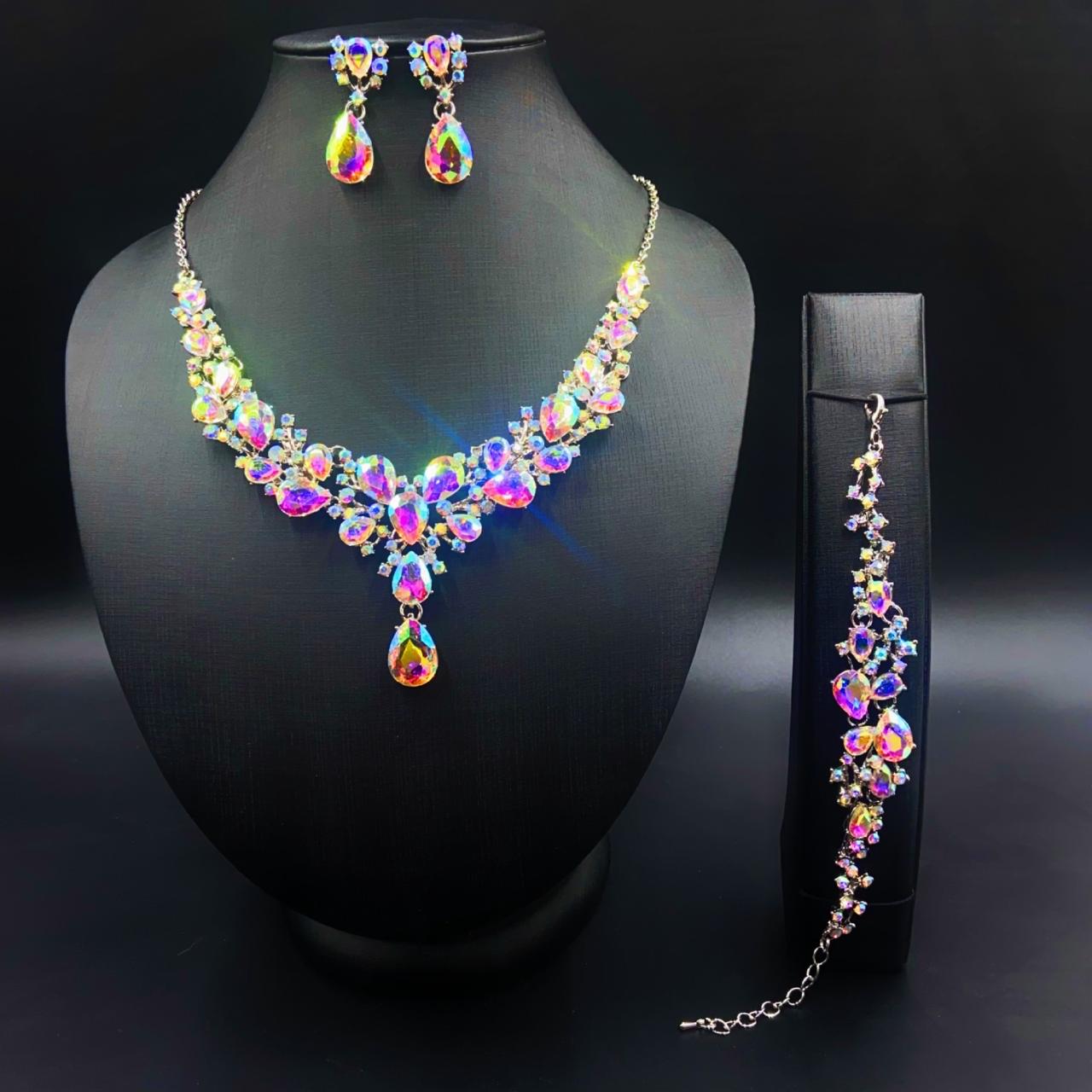 Aurora Crystal Bridal Necklace, Earring & Bracelet Set