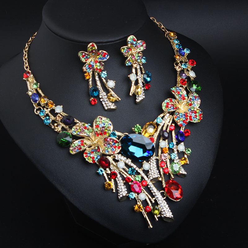 Royal Multicolor Crystal Floral Necklace Set