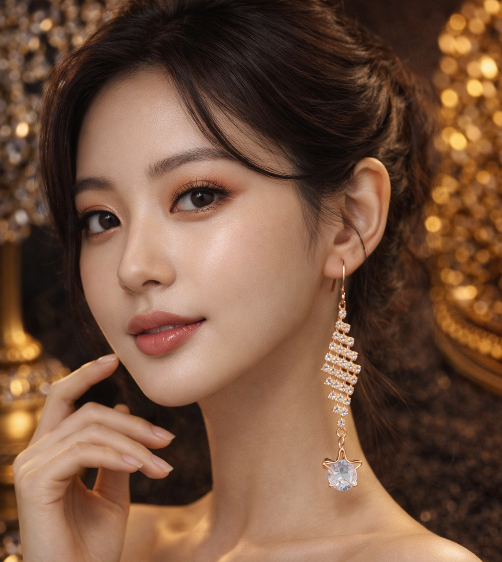 Celestial Sparkle Star Drop Earrings – Rose Gold Crystal Statement Jewelry
