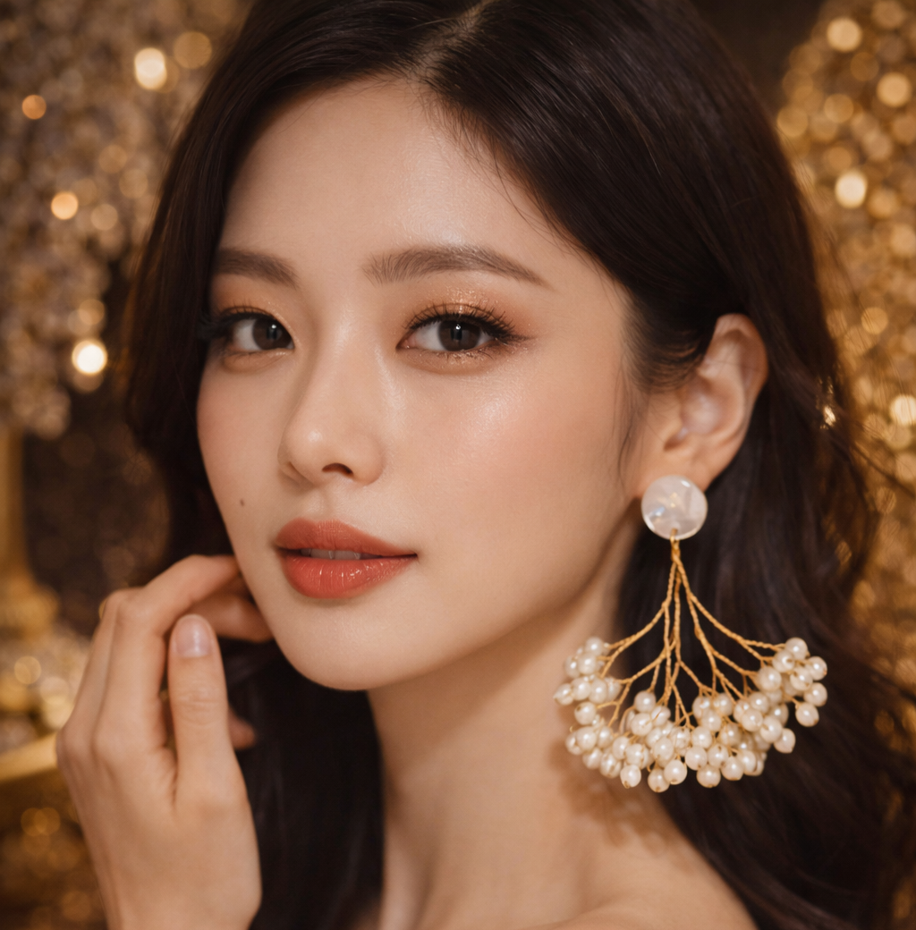 Golden Pearl Vine Drop Earrings – Elegant Branch Cluster Statement Jewelry