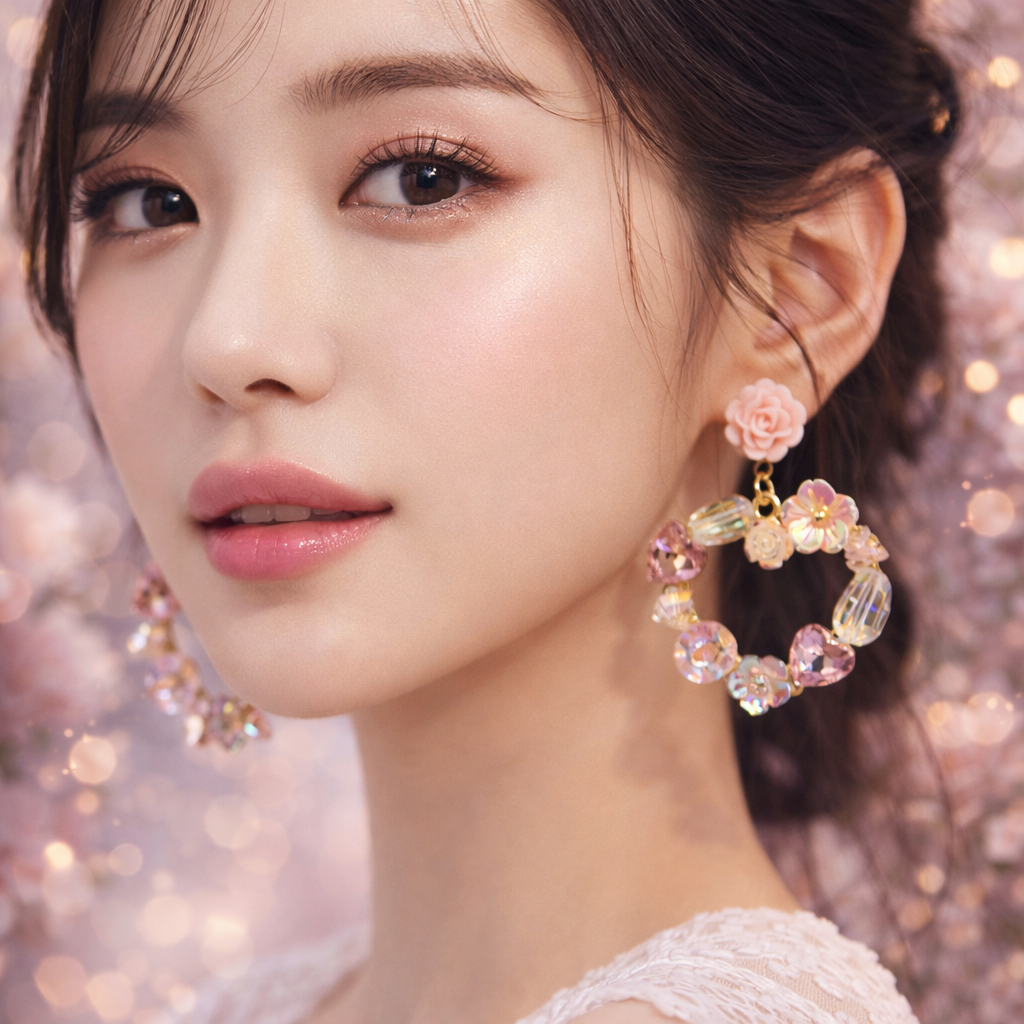 Pastel Floral Crystal Hoop Earrings | Pink Rose Statement Earrings for Women|LoveSERI