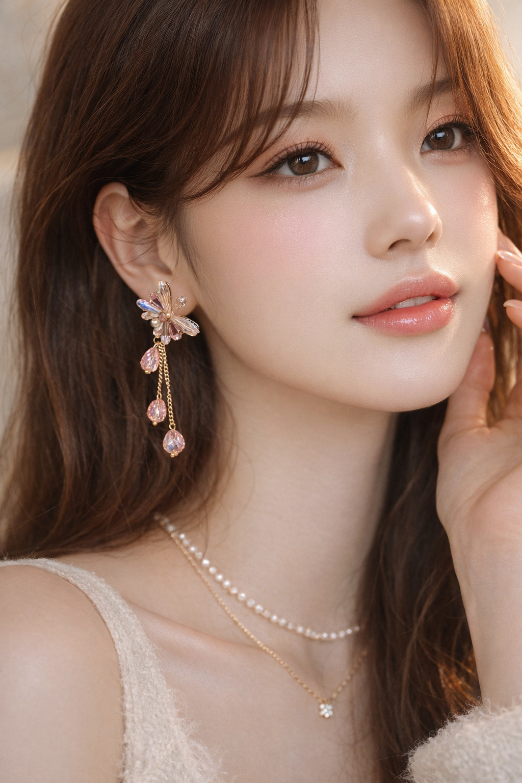 Pink Crystal Butterfly Drop Earrings | Iridescent Gold Dangle Statement Jewelry