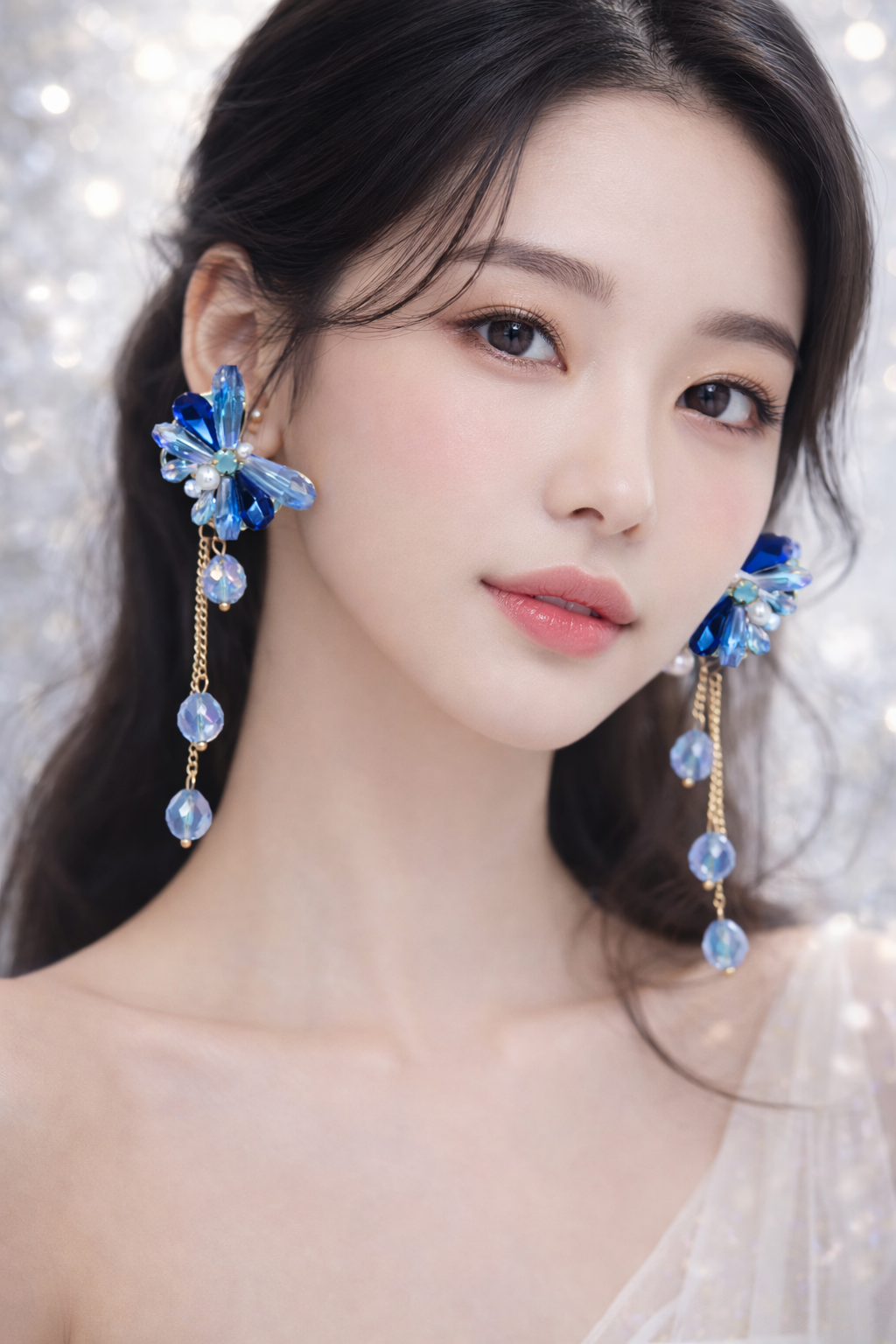 Blue Floral Gold-Toned Crystal Drop Earrings for Women | Anti-Tarnish Statement Party & Wedding Jewelry LoveSERI