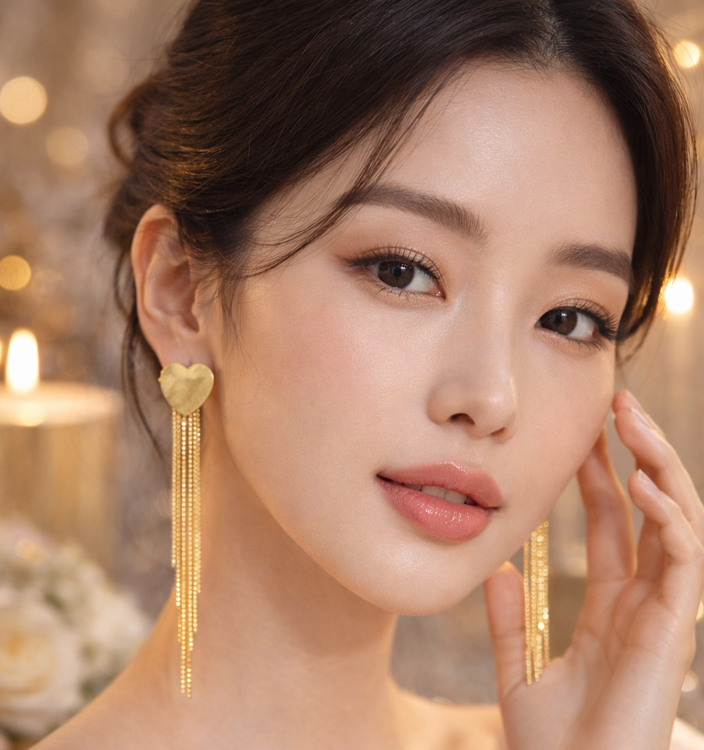 Gold Heart Tassel Drop Earrings – Luxury Chain Design