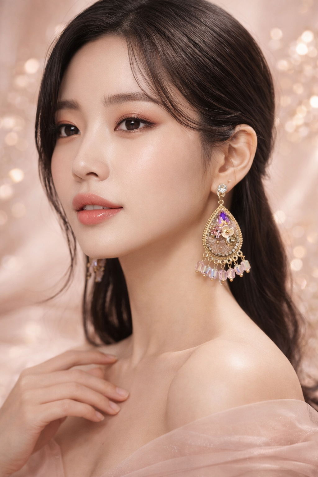 Pink Purple Gold-Toned Teardrop Crystal Earrings for Women | LoveSERI