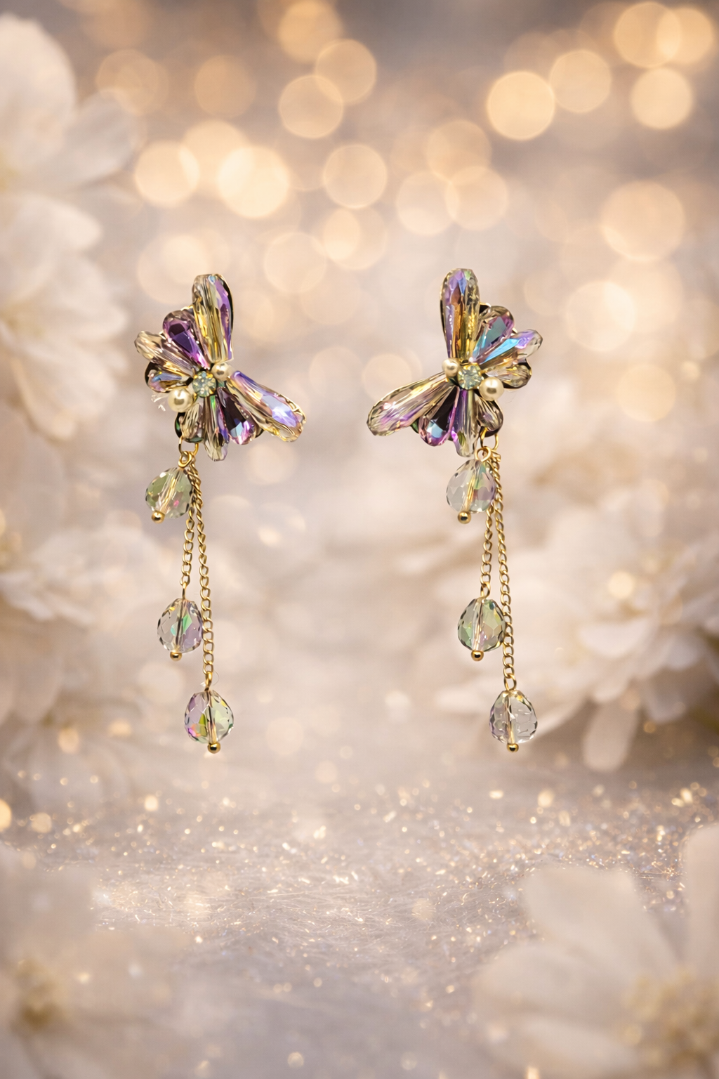Multi-Color Crystal Floral Gold-Toned Drop Earrings for Women | LoveSERI