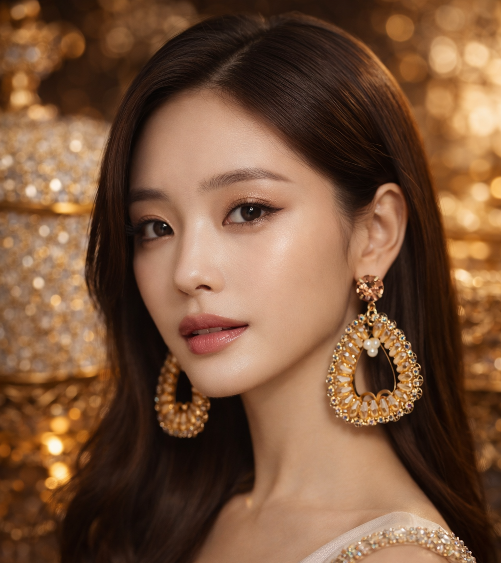 Golden Pearl Halo Statement Earrings