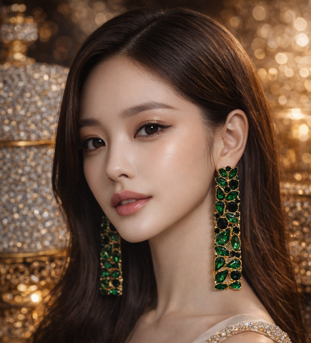 Emerald Cascade Bar Earrings