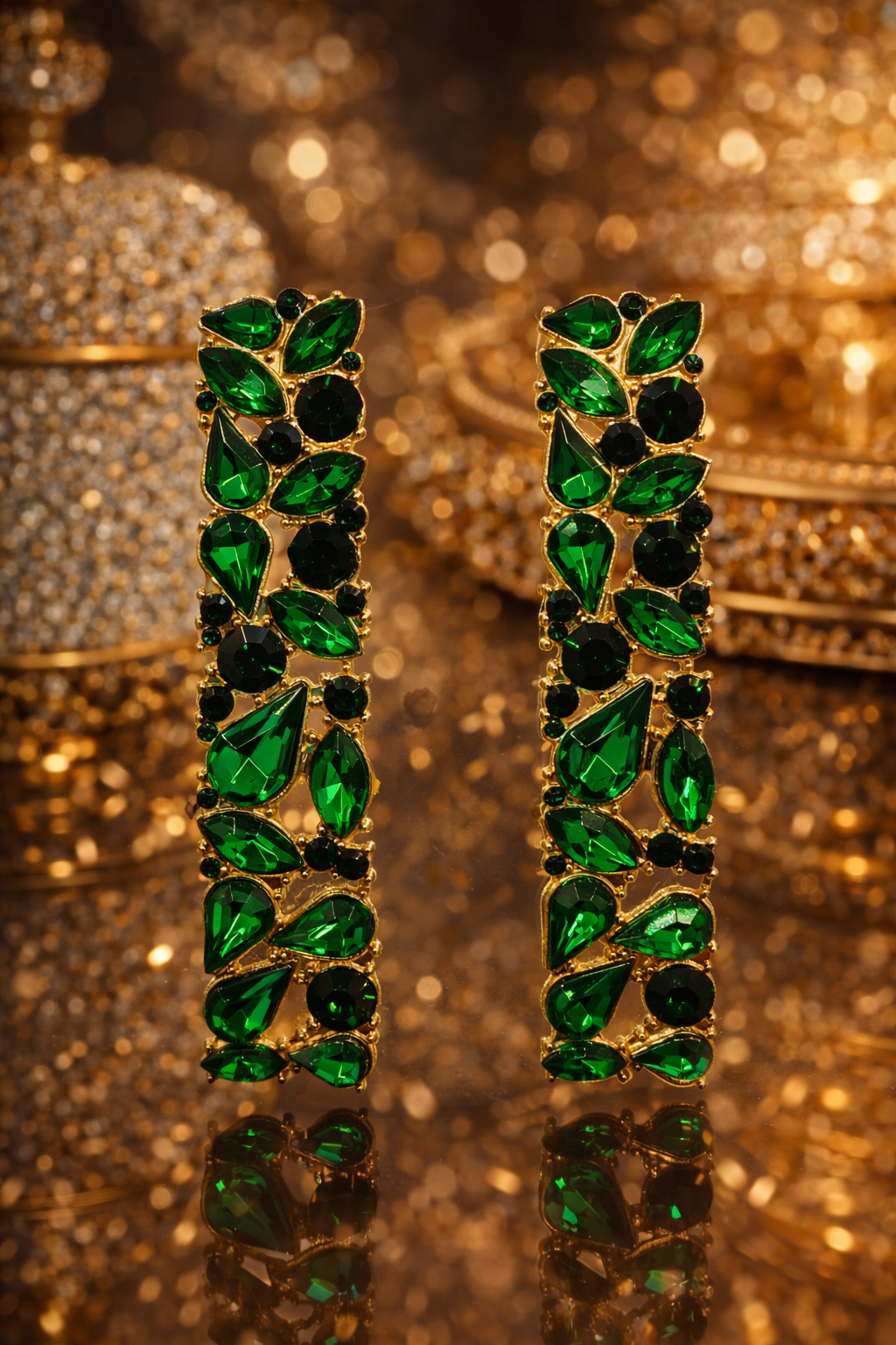 Emerald Cascade Bar Earrings