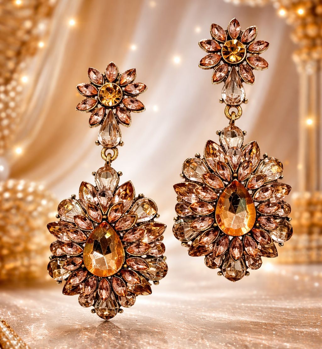 Golden Radiance Floral Teardrop Statement Earrings