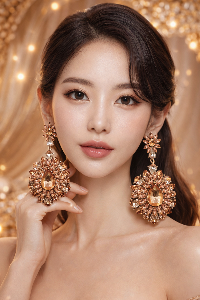 Golden Radiance Floral Teardrop Statement Earrings