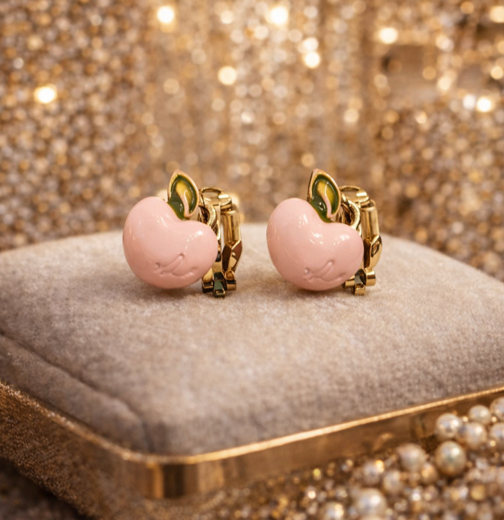 Sweet Blush Apple Charm Huggie Earrings