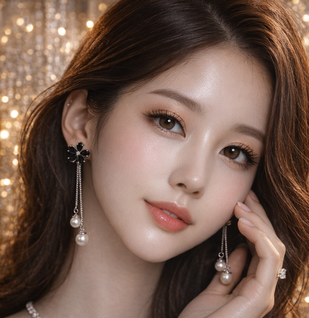 Midnight Bloom Pearl Chain Drop Earrings