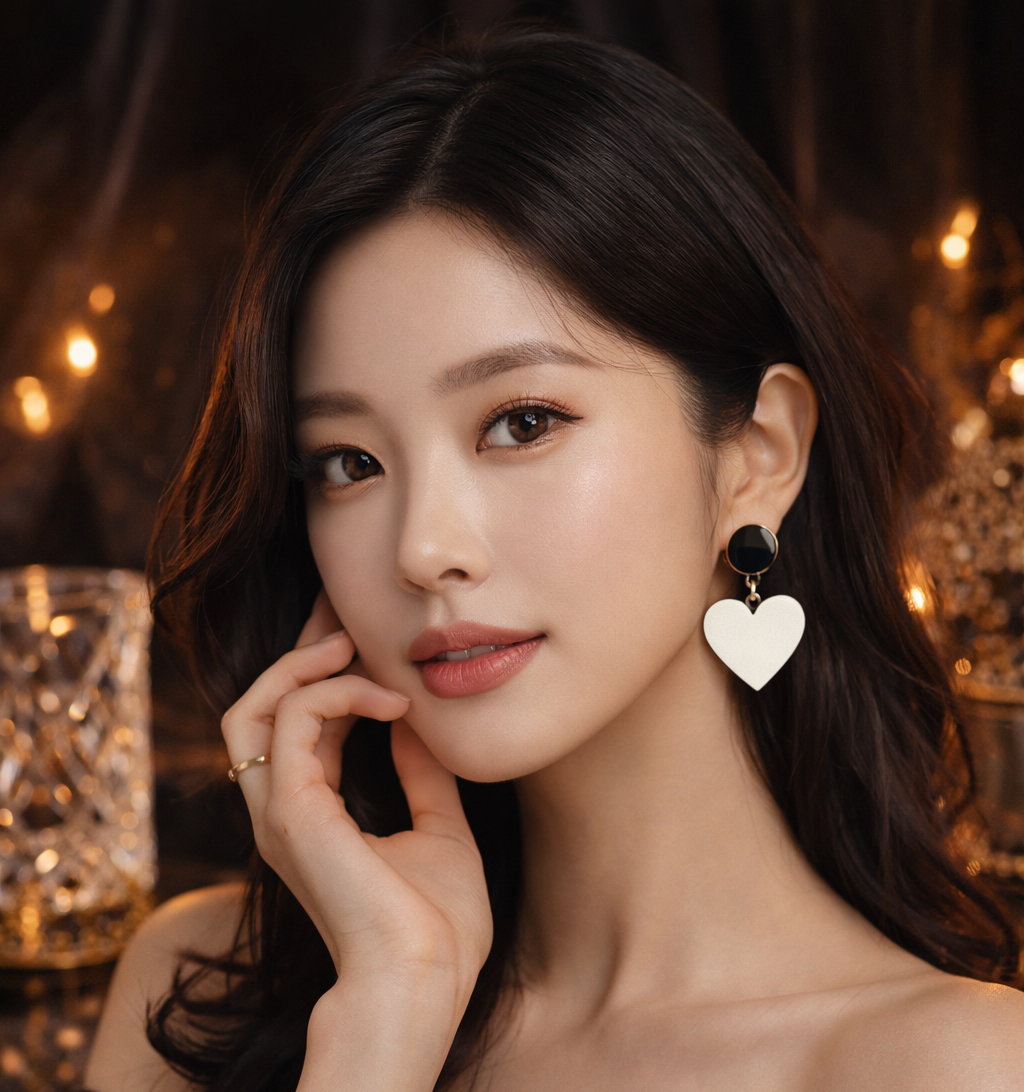 Midnight Ivory Heart Drop Earrings