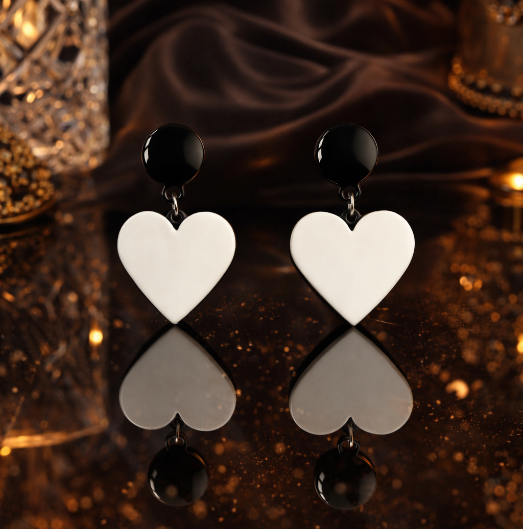 Midnight Ivory Heart Drop Earrings