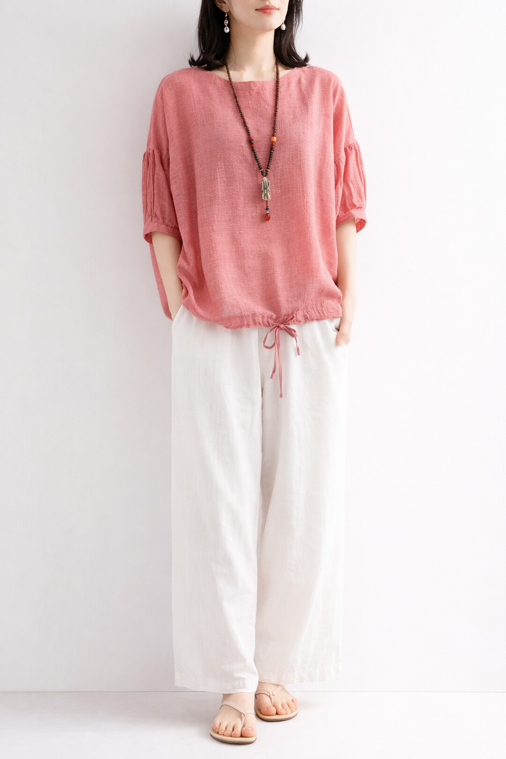 Women’s Blush Pink Linen Oversized Top – Elegant Loose Fit Casual